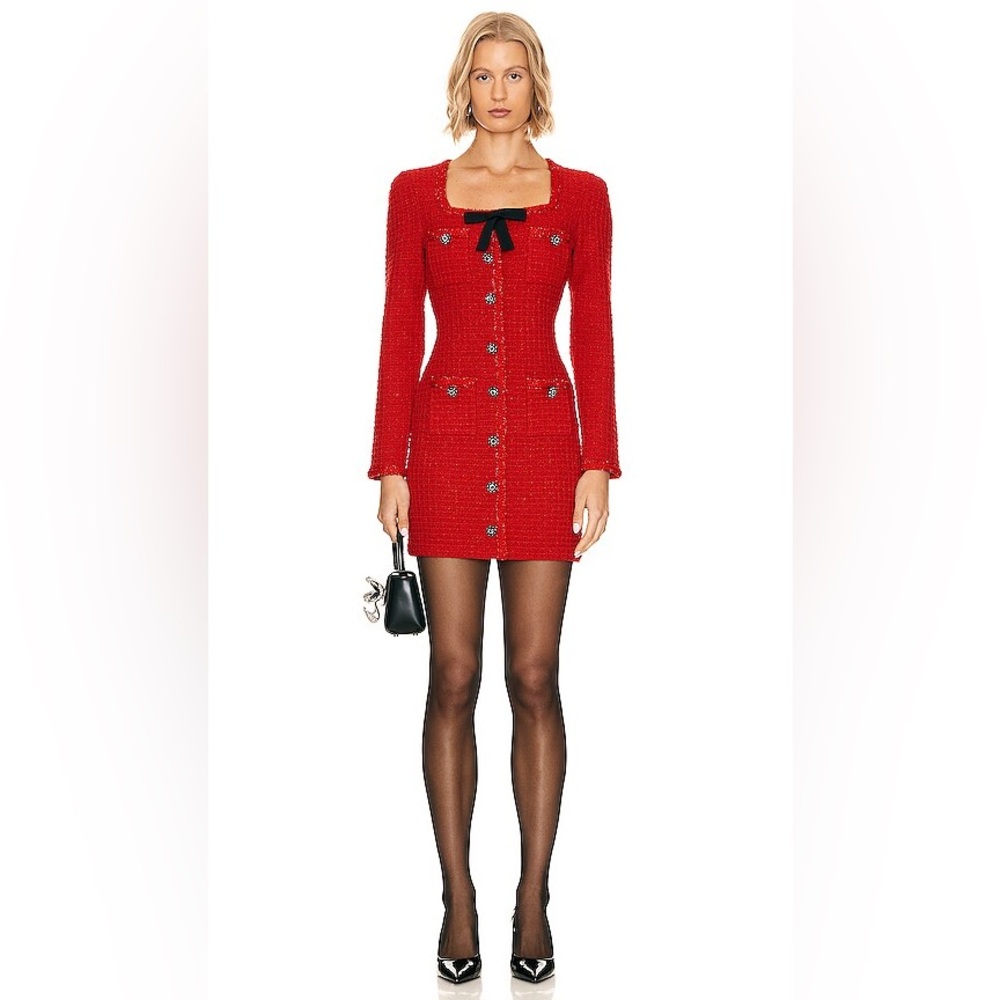 Self-Portrait Red Bow detailed knit Dress
